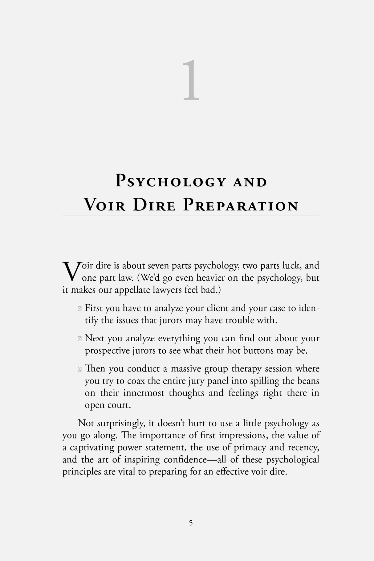 Example of Chapter One of Preparing for Voir Dire