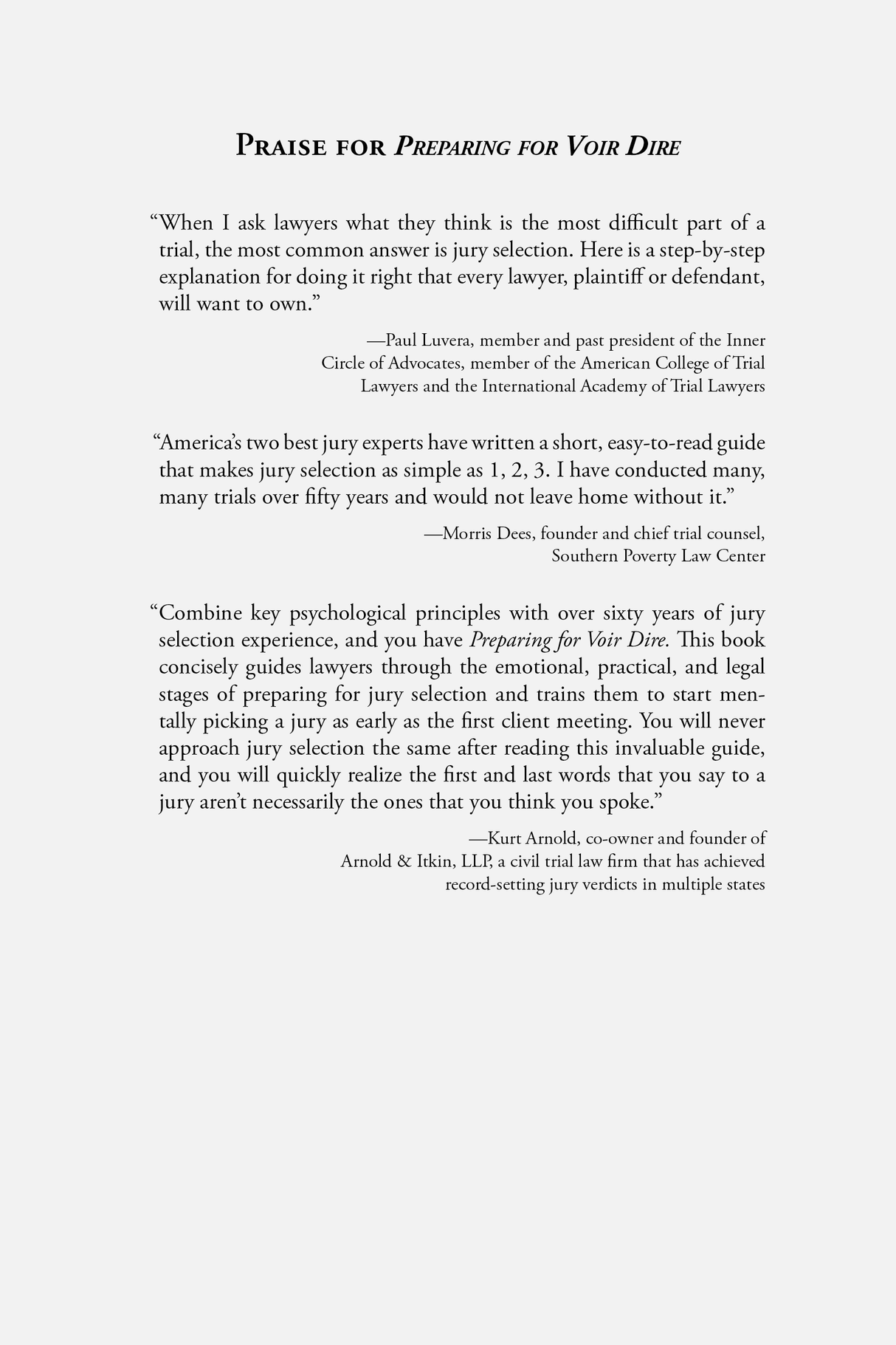 Reviews for Preparing for Voir Dire