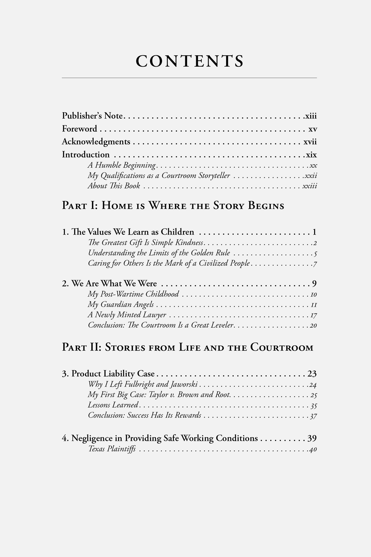 Table of Contents for Courtroom Storytelling