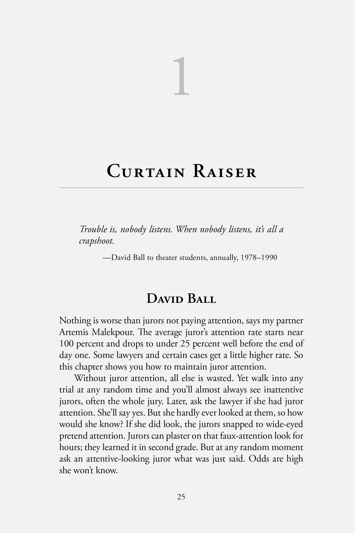 Example of Chapter One of Theater for Trial