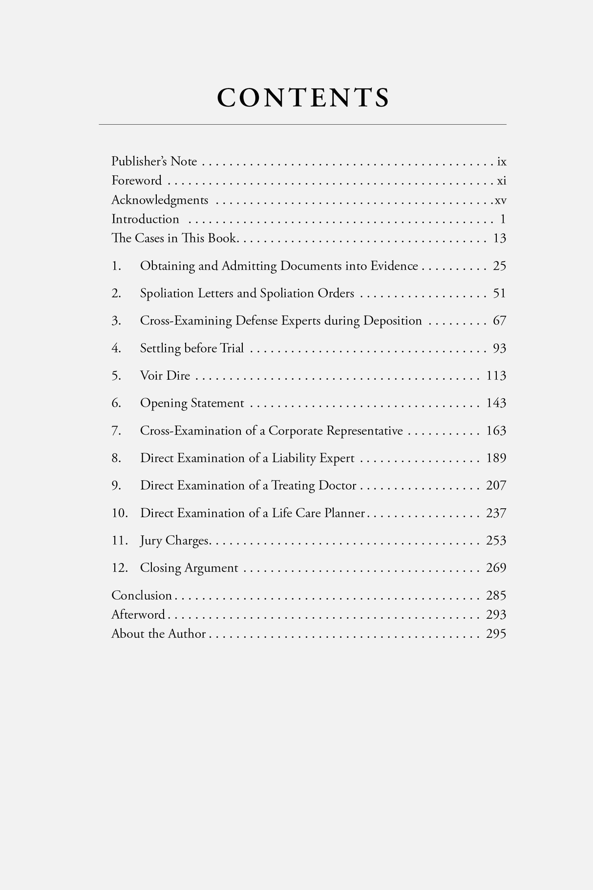 Table of Contents for Advanced Premises Liability