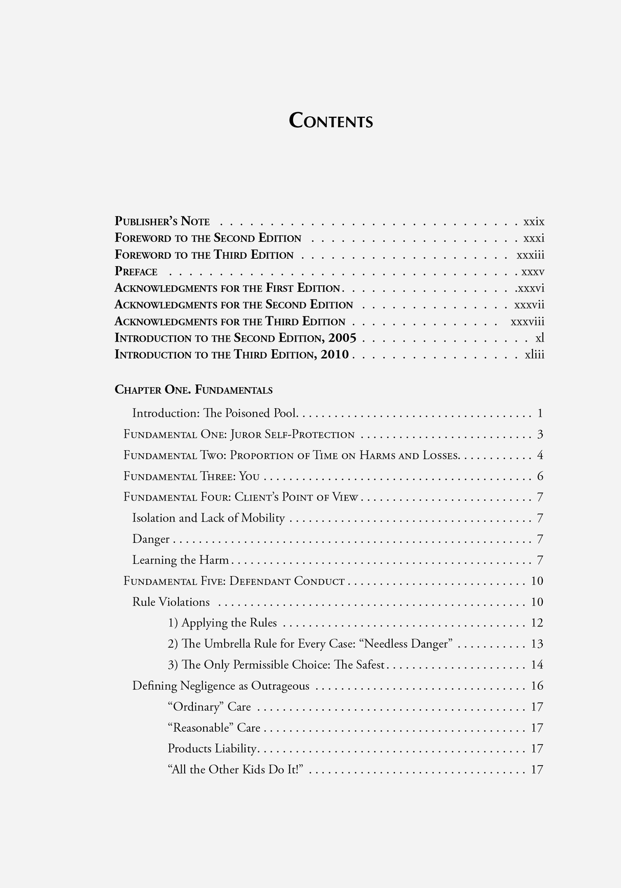 Table of Contents for David Ball on Damages