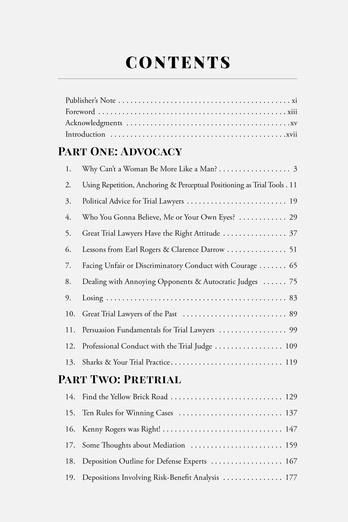Table of Contents for Luvera on Advocacy