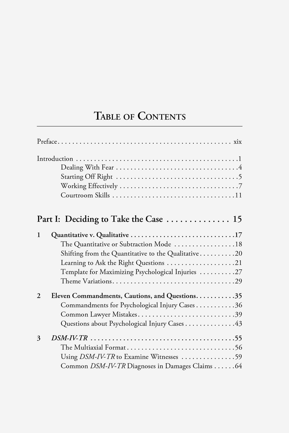 Table of Contents for Recovering for Psychological Injuries