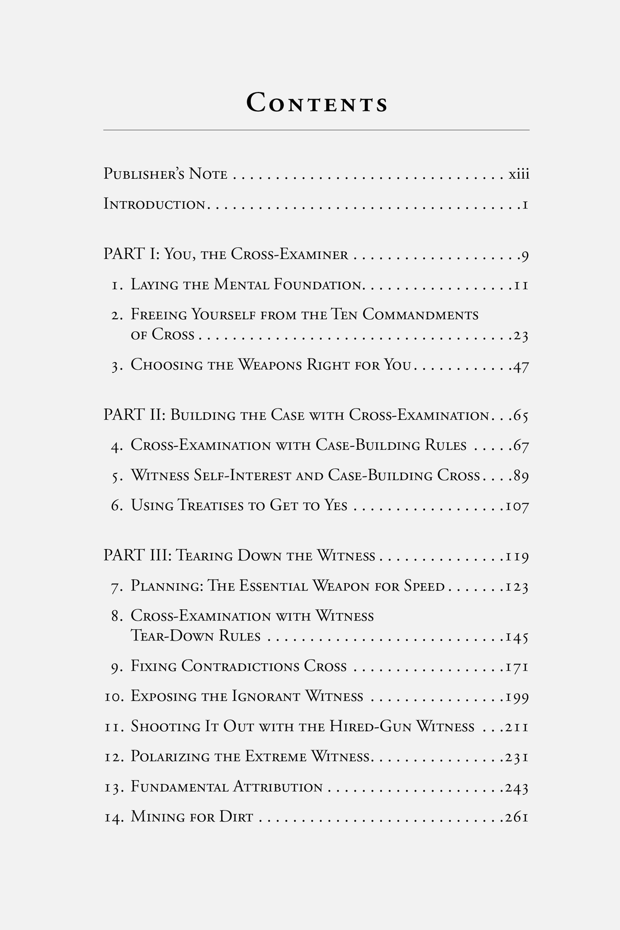Table of Contents for The Fearless Cross-Examiner