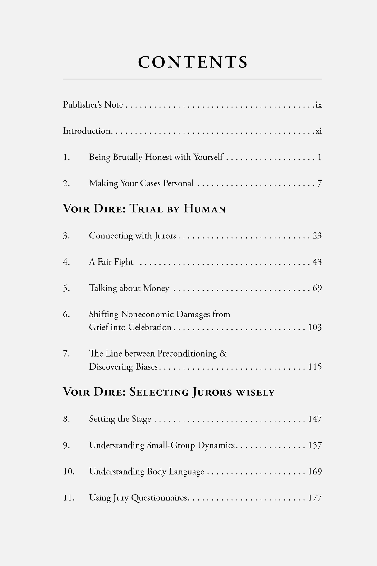 Table of Contents for Voir Dire and Opening Statement